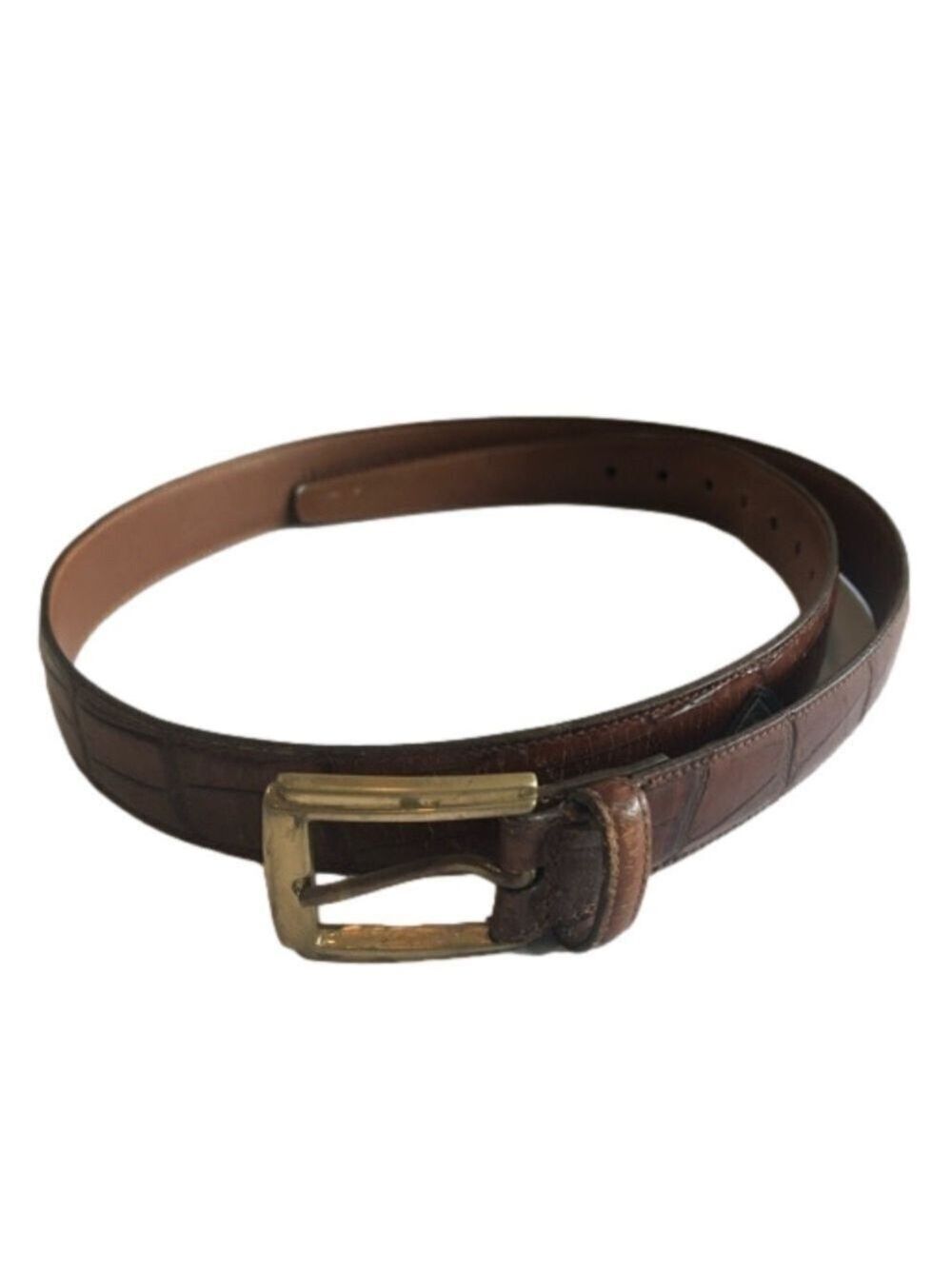 Trafalgar brown reptile embossed leather belt with brass buckle. Size 36
